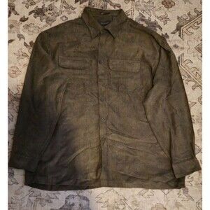 Van Heusen Soft Suede Shirt Mens XL 17-17.5 Green Long Sleeve Button Up